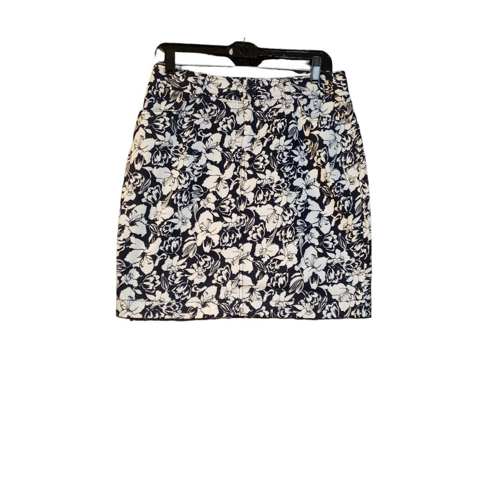 CHAPS Hawaiian Floral Skirt with Pockets Navy White 100% Cotton Womens Size 6